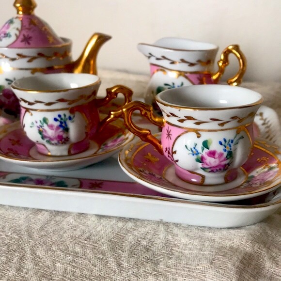 Sold - Rare Vintage Limoges China Children’s Floral Tea Set - Picture 6 of 10